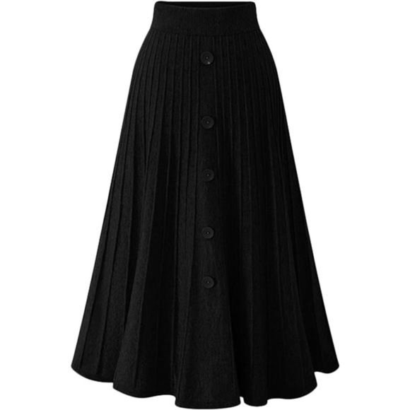 Women's High Waist A-Line Pleated Knitted Skirt, Black